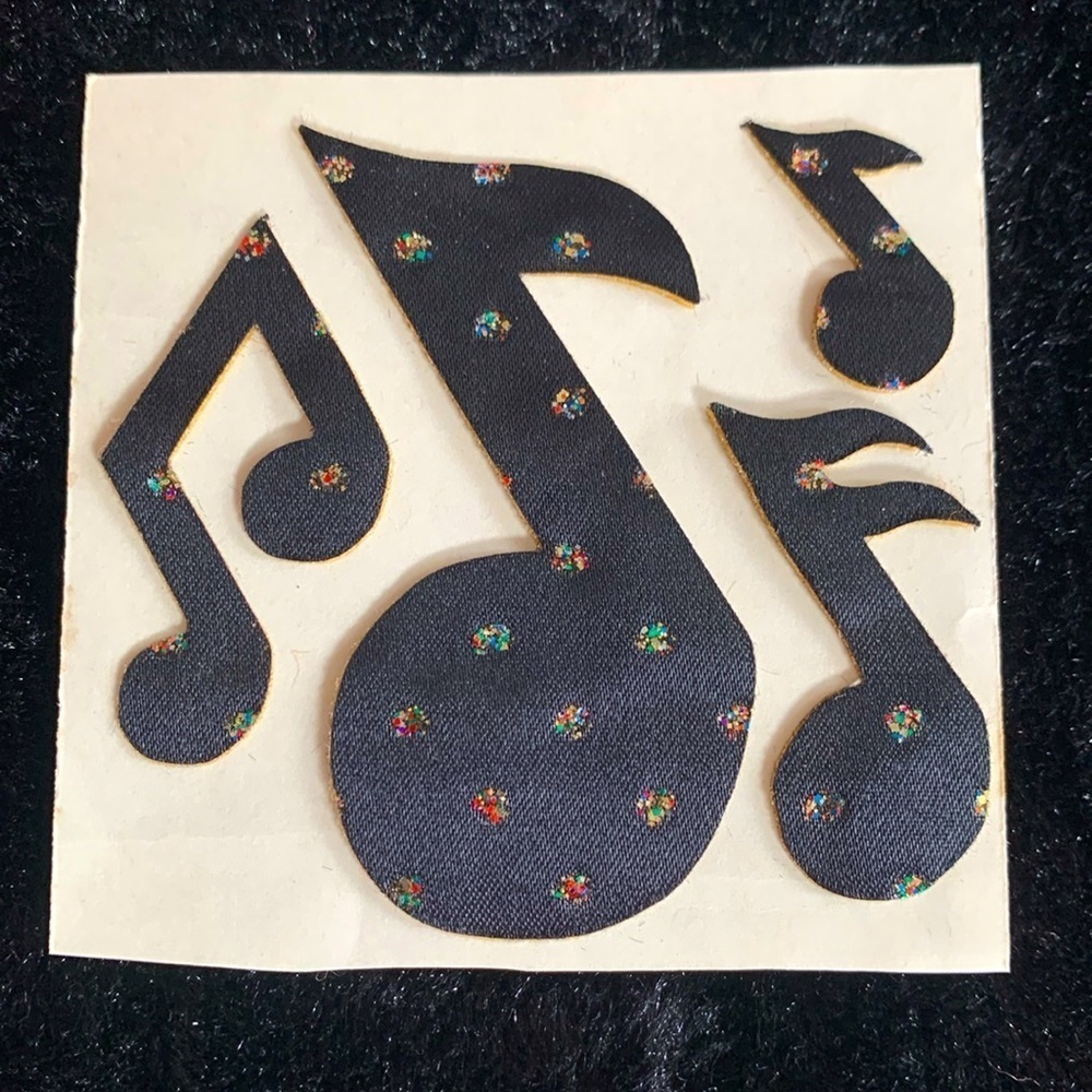 Satin & Glitter Vintage 1980s Stickers Music Notes Black